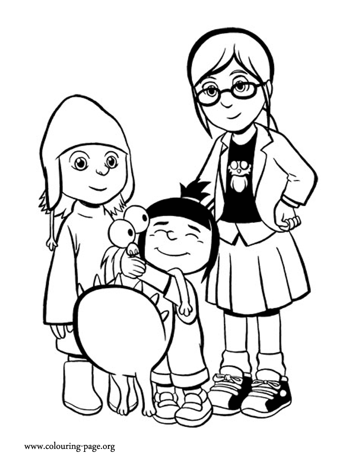 Despicable Me Margo Agnes Edith And Kyle Coloring Page