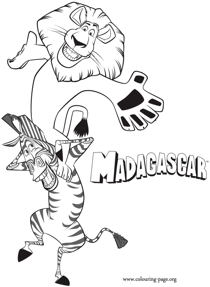 Madagascar - Alex on Marty's shoulders coloring page