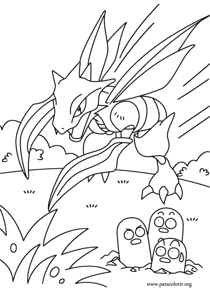 Pokémon - Scyther and Dugtrio coloring page