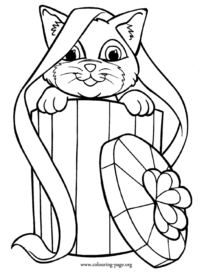 Download Cats and Kittens - Adorable cat inside a gift box coloring ...