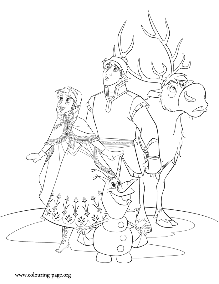 Frozen - Anna, Kristoff, Sven and Olaf coloring page