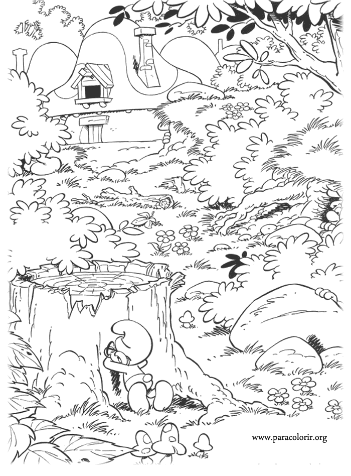The Smurfs - Brainy Smurf playing hide and seek coloring page